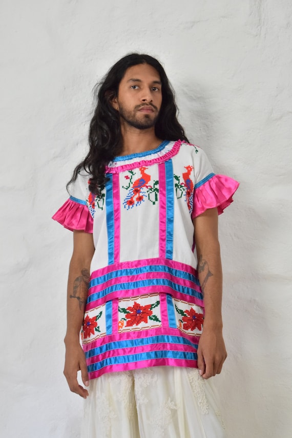 Vintage Mazatec Huipil. Embroidered Mexican Huipil