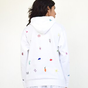 Hand Embroidered Hoodie. Emoji Hoodie. White Hoodie image 5