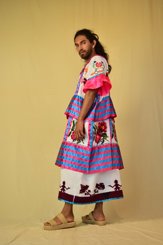 Vintage Mazatec Huipil. Embroidered Mexican Huipil