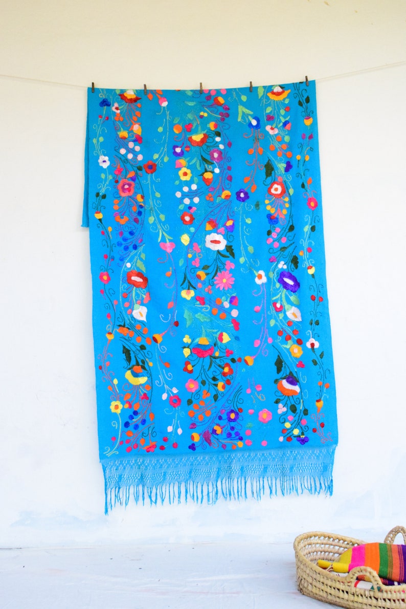 Extra Long Vintage Hand Embroidered Panel/Blanket image 2