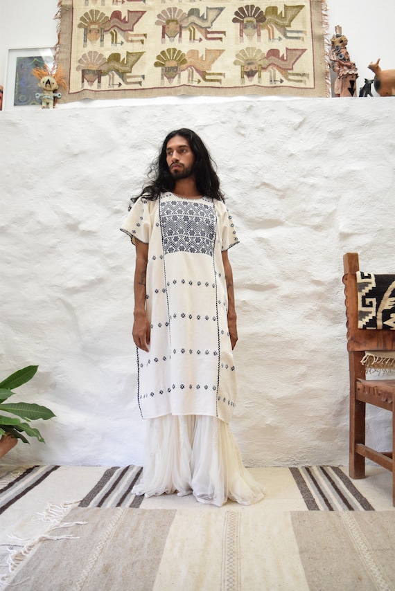 Vintage Mexican Amuzgo Huipil. Mexican Woven Dres