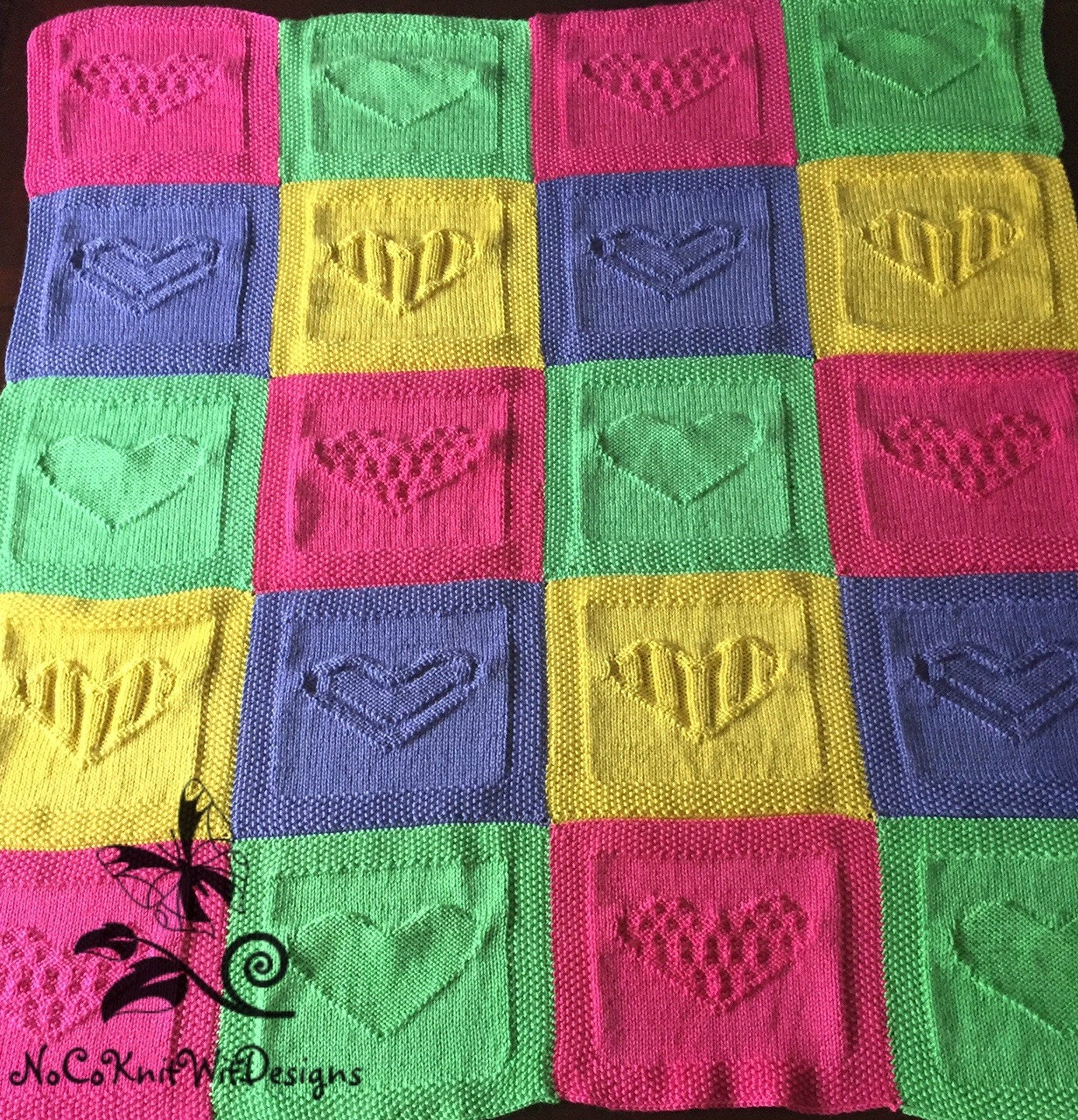 Baby Blanket Pattern knit PDF Instant Download, Heart Baby Blanket