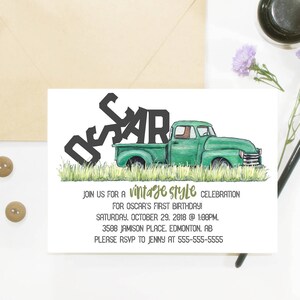 5x7 invitaciones clásicas de cumpleaños de coche, imprimible o paquete de 25 tarjetas, papelería primer cumpleaños, coches vintage, automóvil clásico, fiesta del hijo