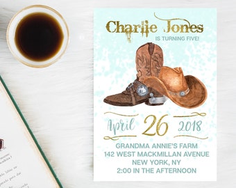 Cowboy, Birthday, Invitations, printable, or 25 Pack, Cards, Custom, First Birthday, stationary, Cowboy Party, Invitation, Boy, Western