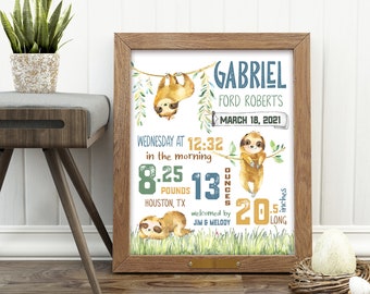 Sloth nursery decor | birth Announcement | Sloth Baby gift | Sloth Nursery | Sloth gifts | Wall art prints | wall art nursery | baby gift
