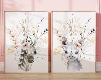 Printable Art for girls room | Zebra Nursery Printable | Digital Prints | Rhino Wall Art | Printable Wall Art | Wall Decor | Safari nursery