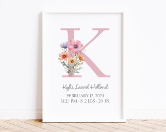 Faire-part de naissance personnalisé | Décoration florale pour chambre de bébé