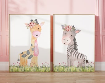 Pink Nursery Wall | Safari nursery | Digital Prints | Printable Wall Art | Wall Decor | Safari nursery decor | safari baby shower gift