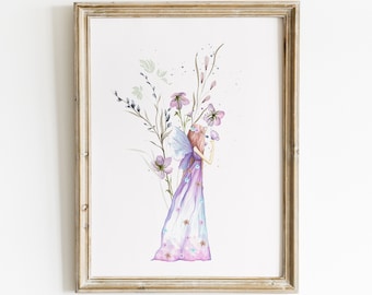 Art imprimable de filles | Imprimé fleurs sauvages | Pépinière imprimable | Impressions numériques | Art mural floral | Art mural imprimable | Décor de pépinière féerique