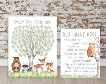 Woodland Animals Fingerprint Guest Book, Baby Shower (Digital Download)