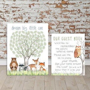 woodland, guest book, baby shower, woodland animals, fingerprint guest book, fingerprint, baby shower guest book