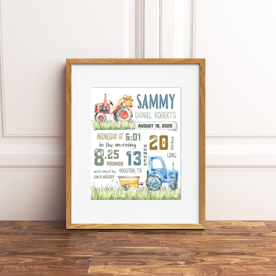 Tractor Nursery | Birth announcement | Farm nursery | Poster frame | baby boy gift | Personalized Keepsake | Western nursery | Farm wall art