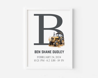 Newborn gift | Printable Tractor nursery | Birth stats | boys room | Farm birth Announcement | Nursery ideas | Nursery wall art printable