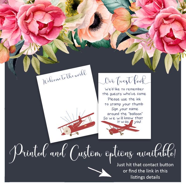 Guest Book Airplane Baby Shower Fingerprint Guest Book Etsy