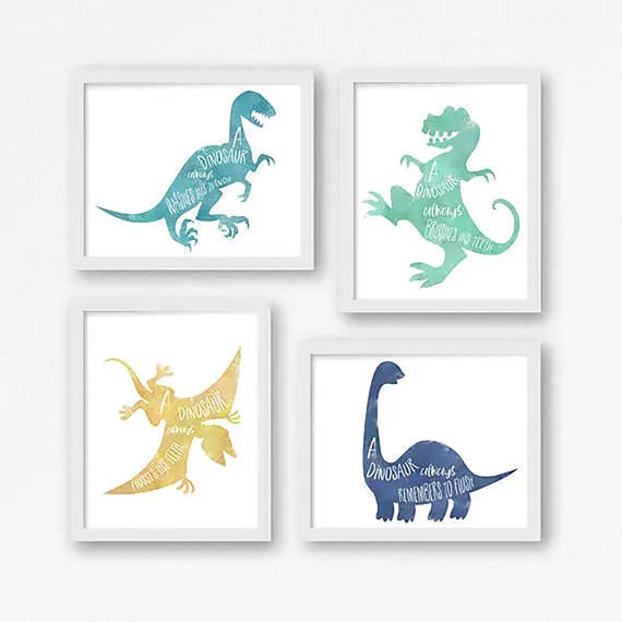 Dinosaur Bathroom Rules Prints, Kids Washroom Decor