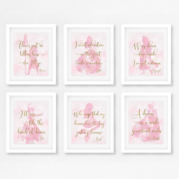 Disney Princess Nursery Set Of 6 Princess Party Disney Quotes Princess Theme Baby Shower Gift For Daughter Little Girls Room Tink