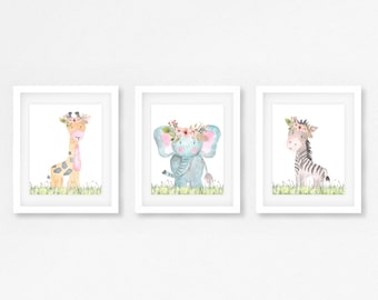 Giraffe nursery, Safari print set, Baby boy nursery print, Printable, Safari theme, Safari, Zebra, giraffe, elephant baby shower SSFIVE
