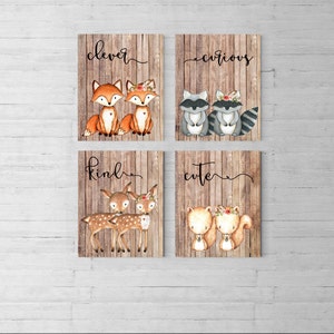 Twins, Woodland, nursery, set of 4, Twins room, Fox picture, Woodland theme, Baby shower, gift, Personalized, Custom, baby gift, wall art