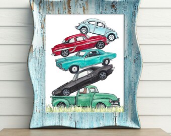Vintage cars, Classic Automobile, Little boys room, Classic Cars, Gift for son, Nursery Decor, Car tower, Old car picture, Boys birthday