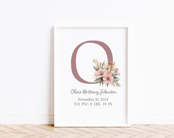 Faire-part de naissance | Art de pépinière de fleurs sauvages personnalisé | Décoration de chambre d'enfant personnalisée | oeuvres d'art murales | Cadeau baby shower