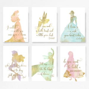 Princess, Ariel, Set of 6, Princess Nursery,  Baby shower, princess quotes, the little mermaid, Elsa, Frozen, Cinderella, TINK