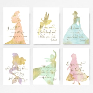 Princesa, Ariel, Set of 6, Princess Nursery, Baby shower, citas de princesas, la sirenita, Elsa, Frozen, Cenicienta, TINK
