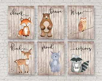 Instant Download, Woodland Nursery, Set of 6, Woodland Theme, Baby shower gift, Boys rustic nursery, Woodland Baby shower, Wall art, Raccoon