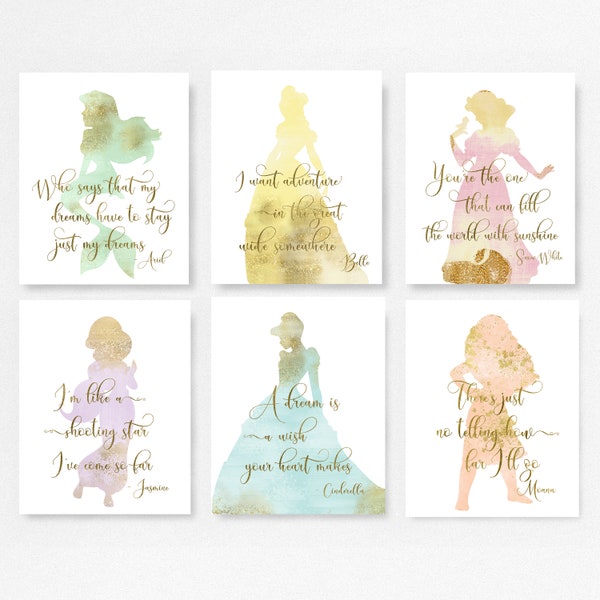 Princess baby shower decor, Set of 6, Princess Nursery, Baby shower gift,  the little mermaid, cinderella, princess theme, big girl room