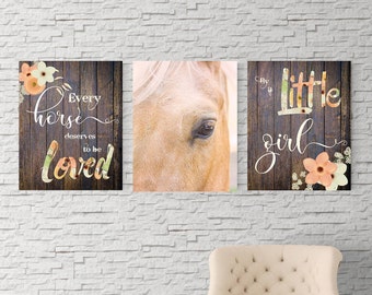 Horse wall art, Horse nursery theme, Farmhouse decor, Nursery Decor, Horse lover, wildflowers, rustic decor, Baby shower gift, UNFRAMED