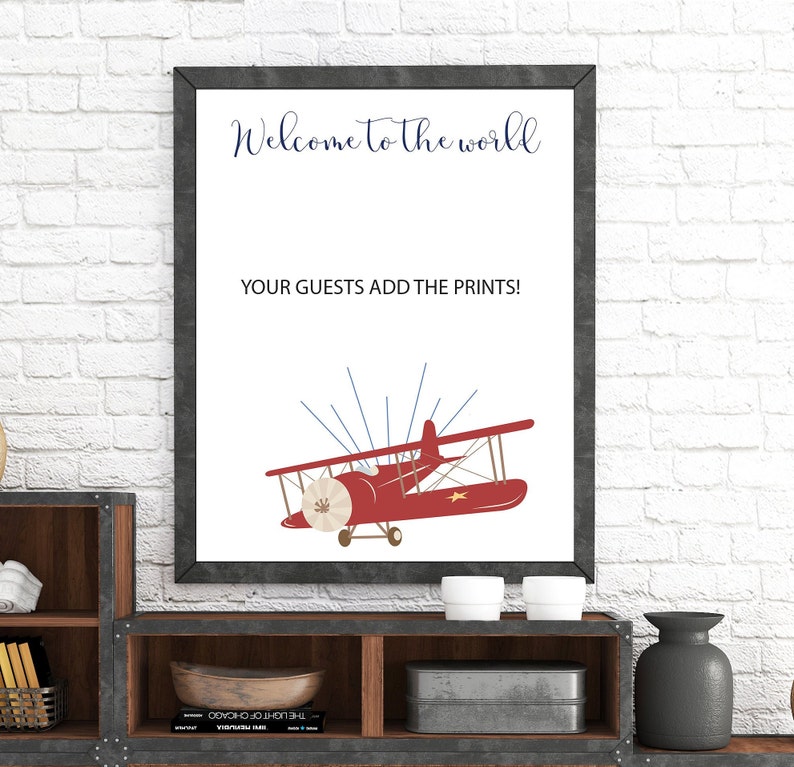 Guest Book Airplane Baby Shower Fingerprint Guest Book Etsy