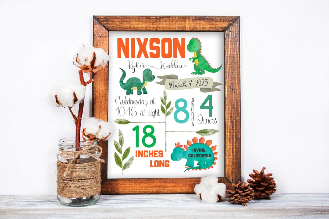 Birth Announcement Sign | Baby Shower Gift Ideas | Dinosaur Kids Wall ...