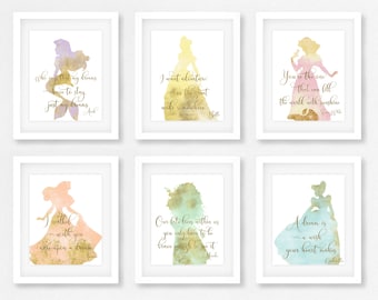 Princess room, Princess Nursery, Princess Baby shower gift, Set of 6, Princess room decor, Little girl princess room, Princess pictures