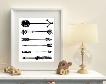 Monochrome Arrow print, Downloadable arrows, Monochrome nursery decor, Child's room wall art, Printable monochrome, Black and white prints