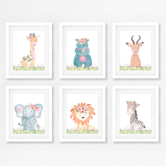 Safari, Wall Art, Safari animals, Baby animals, Nursery, Zoo animals, Elephant, Zebra, Lion, Giraffe, Baby gift, baby shower, personalized