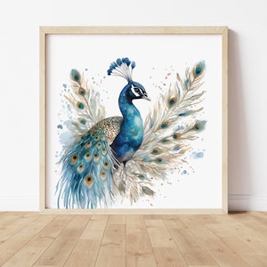 Impressão de pavão em aquarela | Arte de parede de pavão azul | Arte pavão | Impressão emoldurada | Impressão em aquarela | Arte de parede | Impressão artística | Impressão aquarela