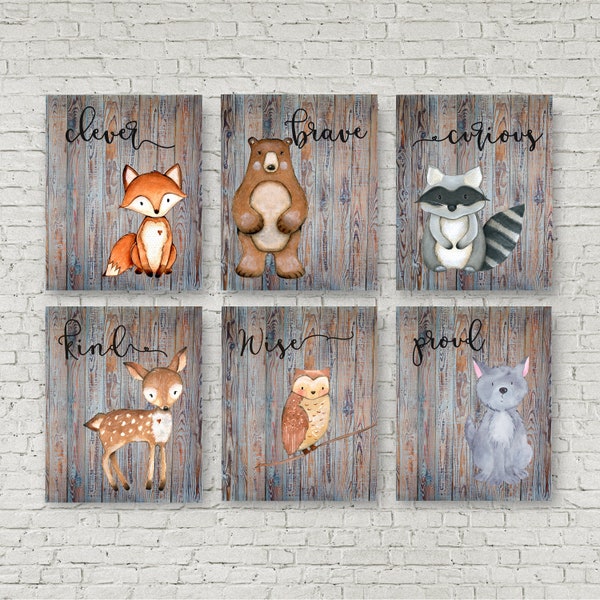 Instant Download, Woodland Nursery, Set of 6, Woodland Theme, Baby shower gift, Boys rustic nursery, Woodland Baby shower, Wall art, Raccoon