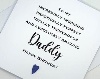 Daddy Birthday Card. Handmade Modern Minimalist Cards With Heart in Custom Colours