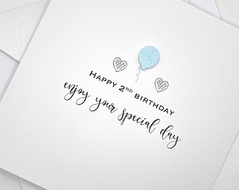 Handmade 2nd Birthday Card. Modern Minimalist Cards With Balloon in Custom Colours