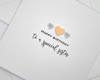 Handmade Sister Birthday Card. Modern Minimalist Cards With Heart in Custom Colours