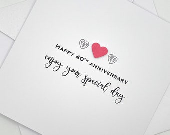 Handmade Ruby 40th Anniversary Card. Modern Minimalist Cards With Red Heart
