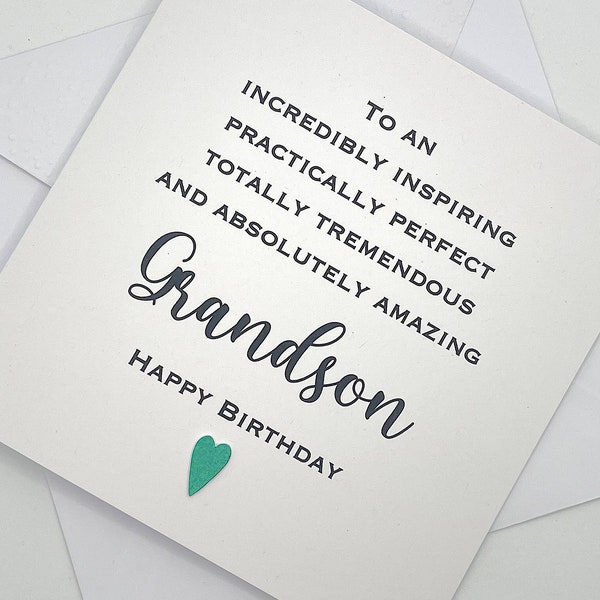 Grandson Birthday Card. Handmade Personalised Birthday Card for Grandson. Modern Card. Minimalist Card. Simple Cards. Grandson Gift