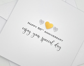 Handmade 50th Wedding Anniversary Card with Hearts. Golden Wedding Anniversary Card. Golden Anniversary Card. On your 50th Anniversary