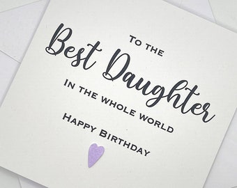 Personalised Daughter Birthday Card. Modern Minimalist Cards With Heart in Custom Colours
