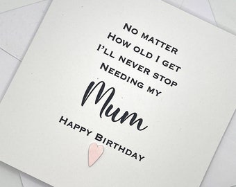 Tarjeta de cumpleaños para mamá. Tarjetas modernas y minimalistas con corazón en colores personalizados.