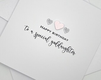 Handmade Goddaughter Birthday Card. Modern Minimalist Cards With Heart in Custom Colours