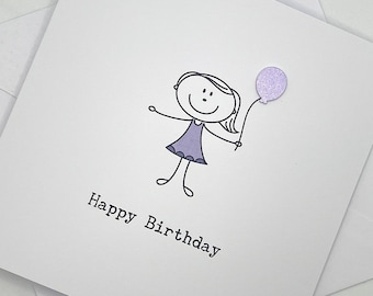Handmade Birthday Card for Her. Modern Minimalist Cards With Balloon in Custom Colours