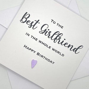 Personalised Girlfriend Birthday Card. Modern Minimalist Cards With Heart in Custom Colours