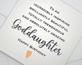 Personalised Goddaughter Birthday Card. Modern Minimalist Cards With Heart in Custom Colours
