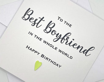Tarjeta de cumpleaños personalizada para novio. Tarjetas modernas y minimalistas con corazón en colores personalizados.