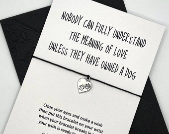 Dog Paw Print Wish Bracelet with Card & Coloured Envelope. Tie-on or Adjustable Knot